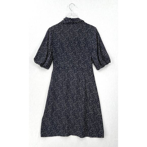LK BENNET Tillila Silk Star Print Tea Dress Women 4 Navy Blue Beige Puff Sleeve - Picture 8 of 16